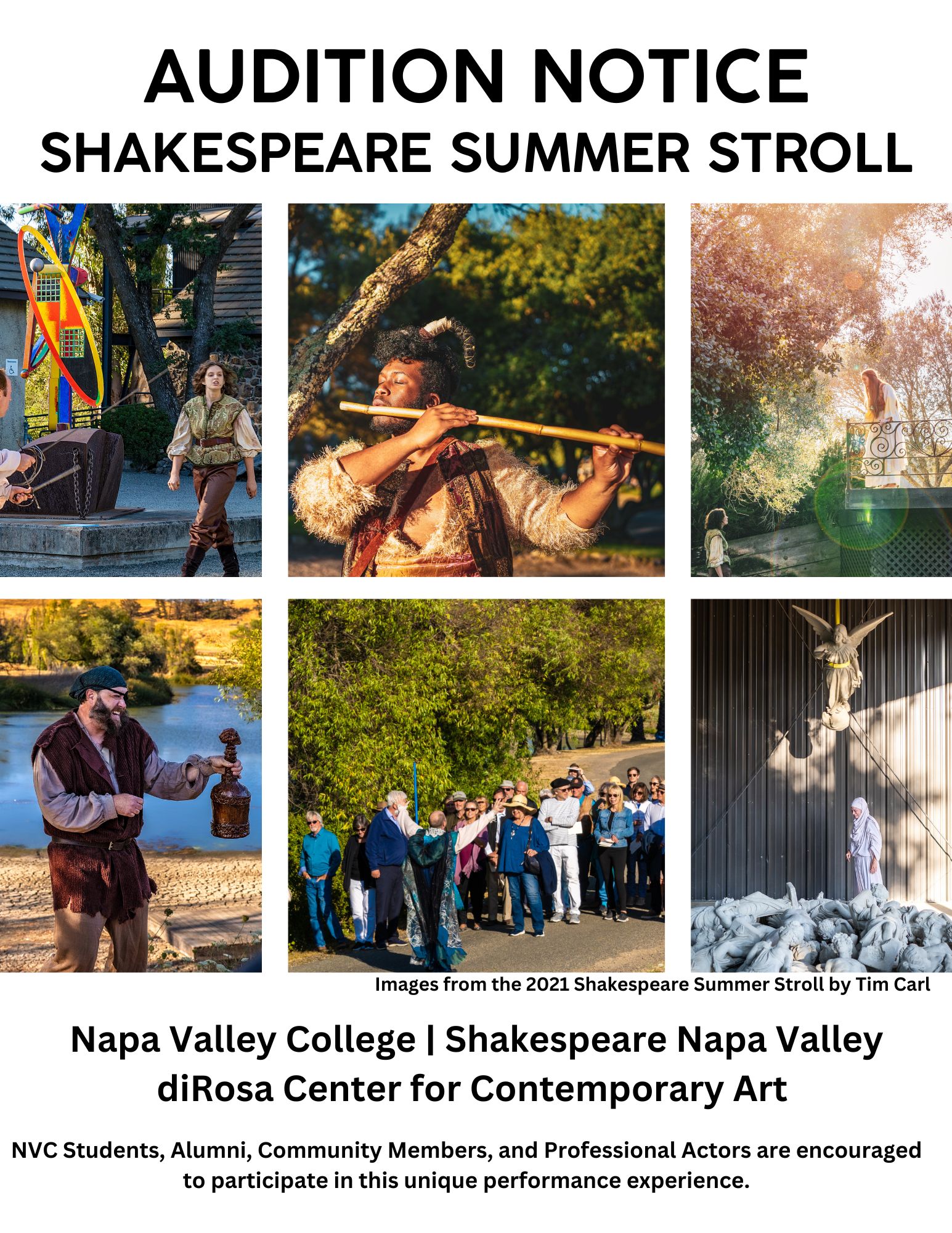 Auditions for Shakespeare Summer Stroll Performing Arts Center Napa