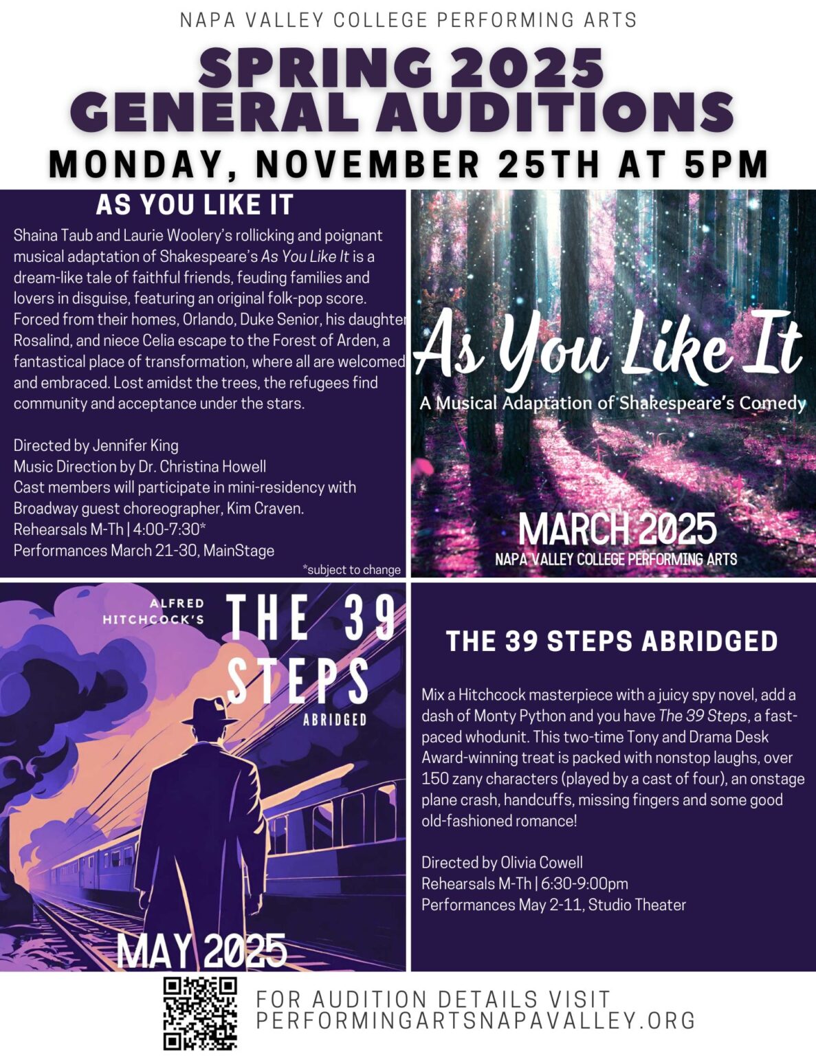 Spring 2025 General Auditions Performing Arts Center Napa Valley College
